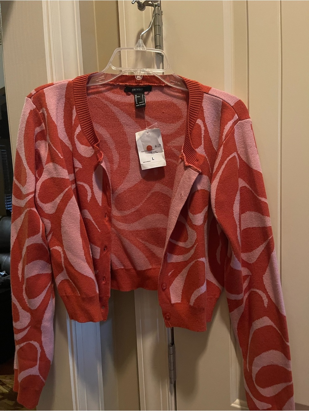 Apt. 9 Coral and Pink Swirl V‑Neck Button Cardigan